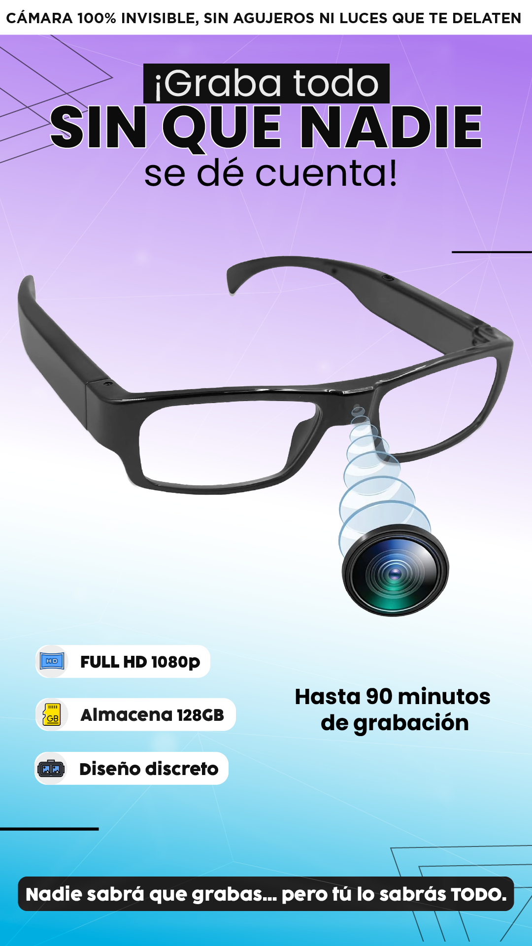 Gafas cámara|  Graba sin que nadie lo note.